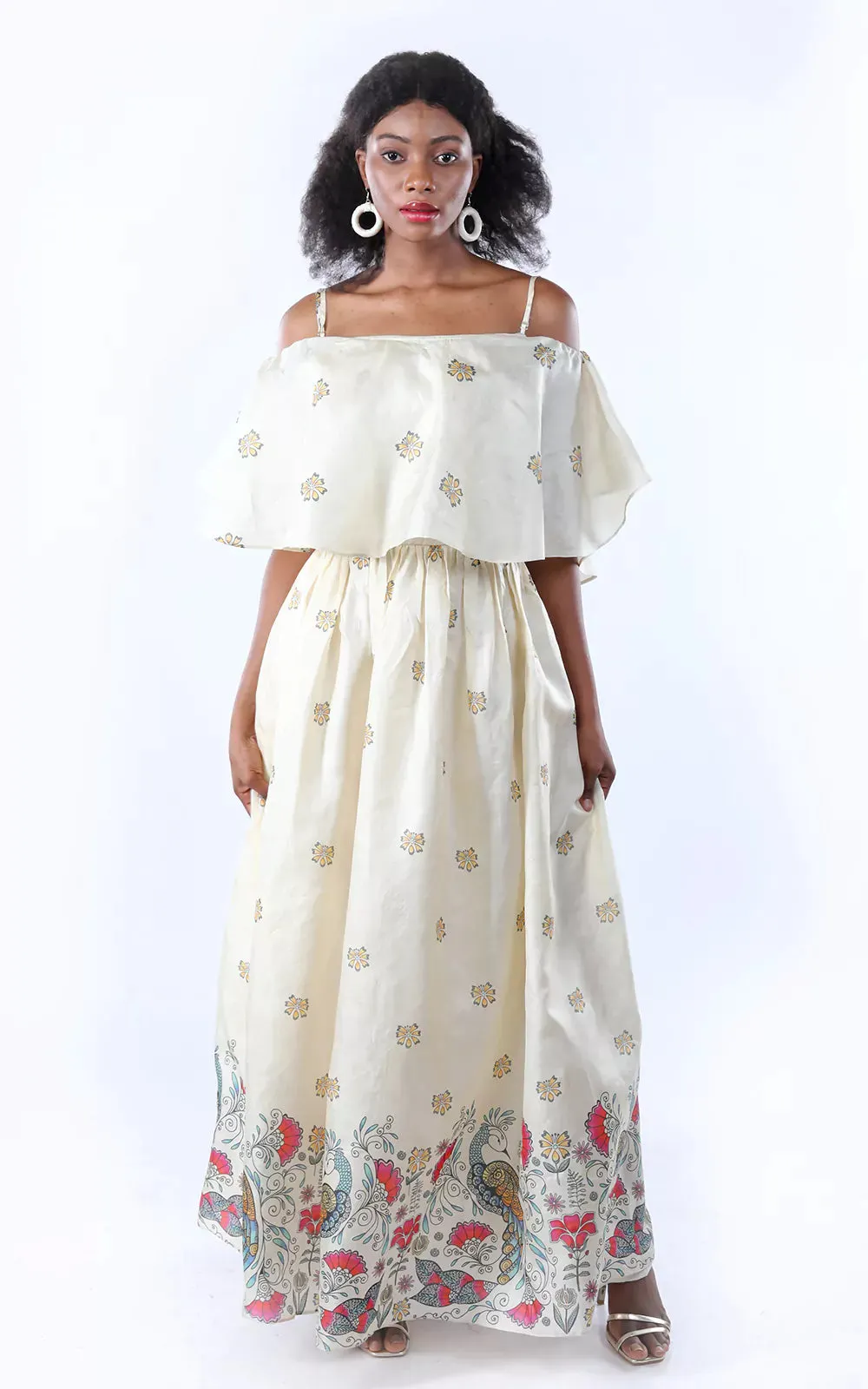 Tussar silk digital printed long dress