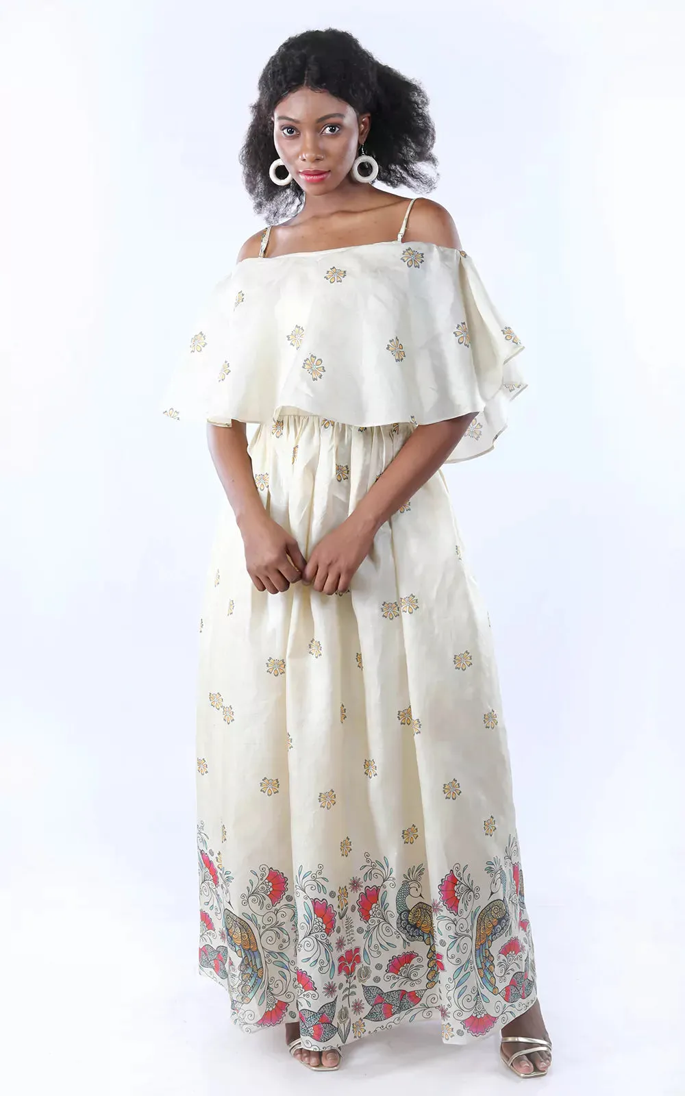 Tussar silk digital printed long dress