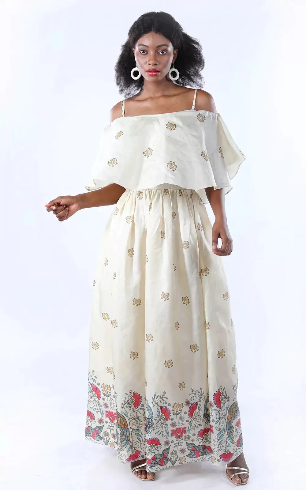 Tussar silk digital printed long dress