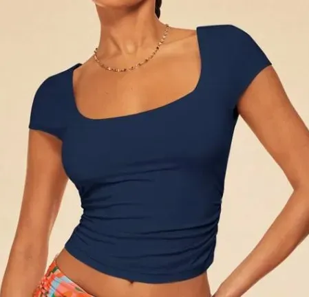 Vera Square Neck Short Sleeve Fitted Crop Top
