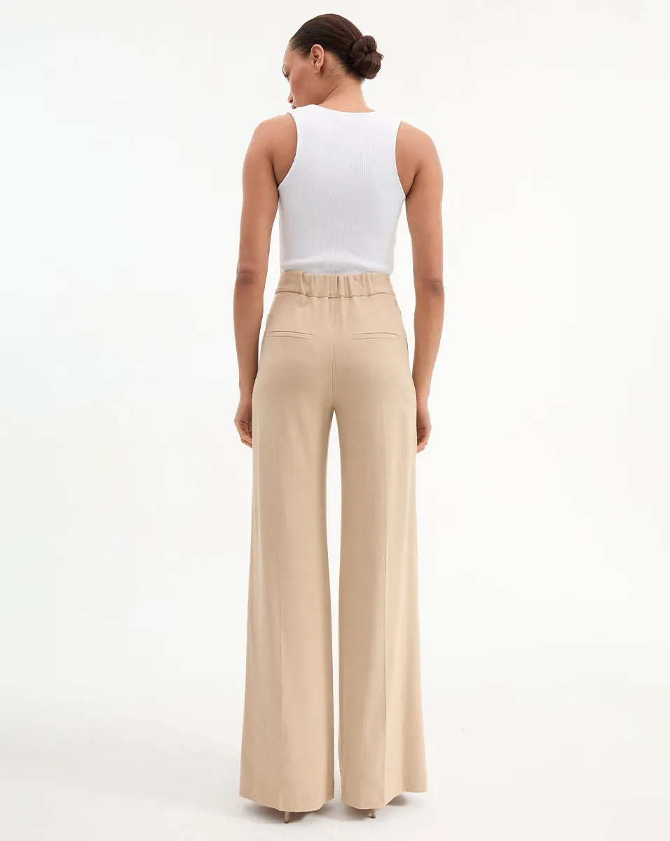 Veronica Beard Marbeau Wide-Leg Pant in Stone Khaki