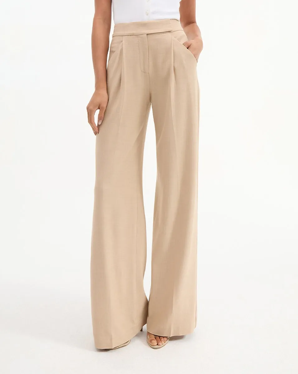 Veronica Beard Marbeau Wide-Leg Pant in Stone Khaki