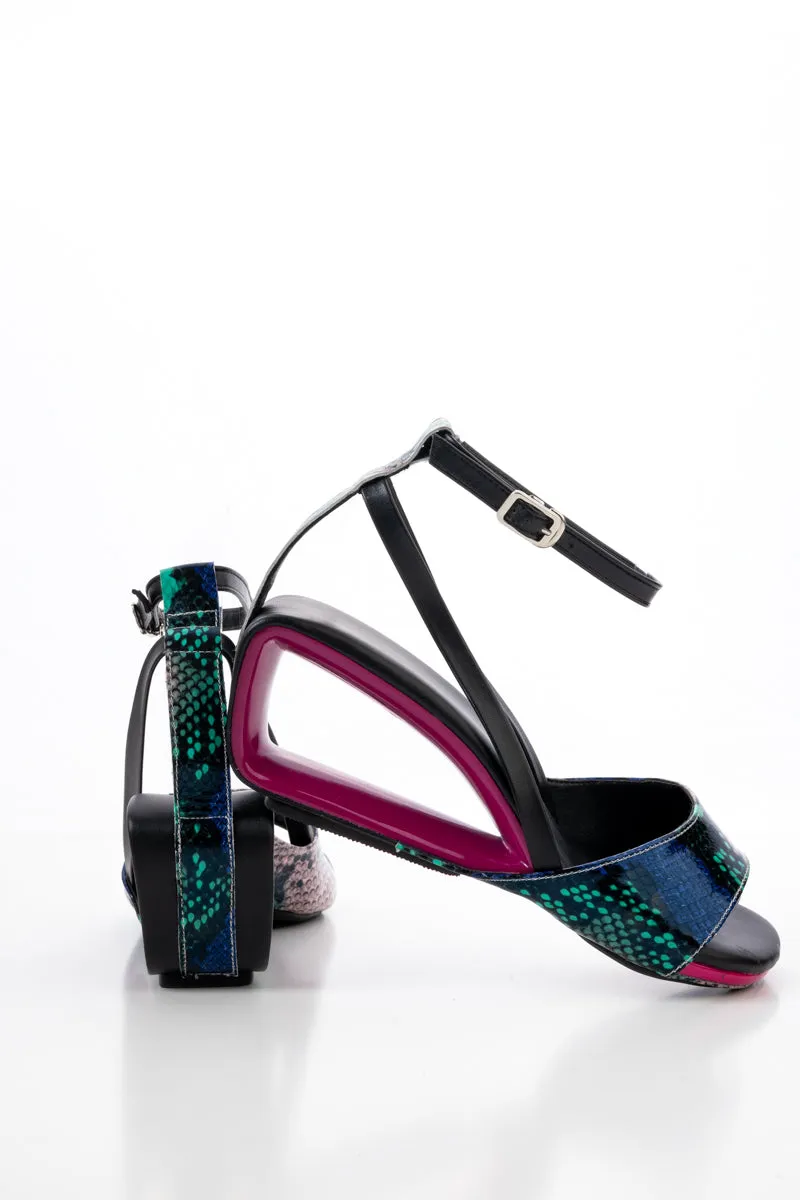 Vestavia Ankle Strap Leather Wedge Sandal - Black