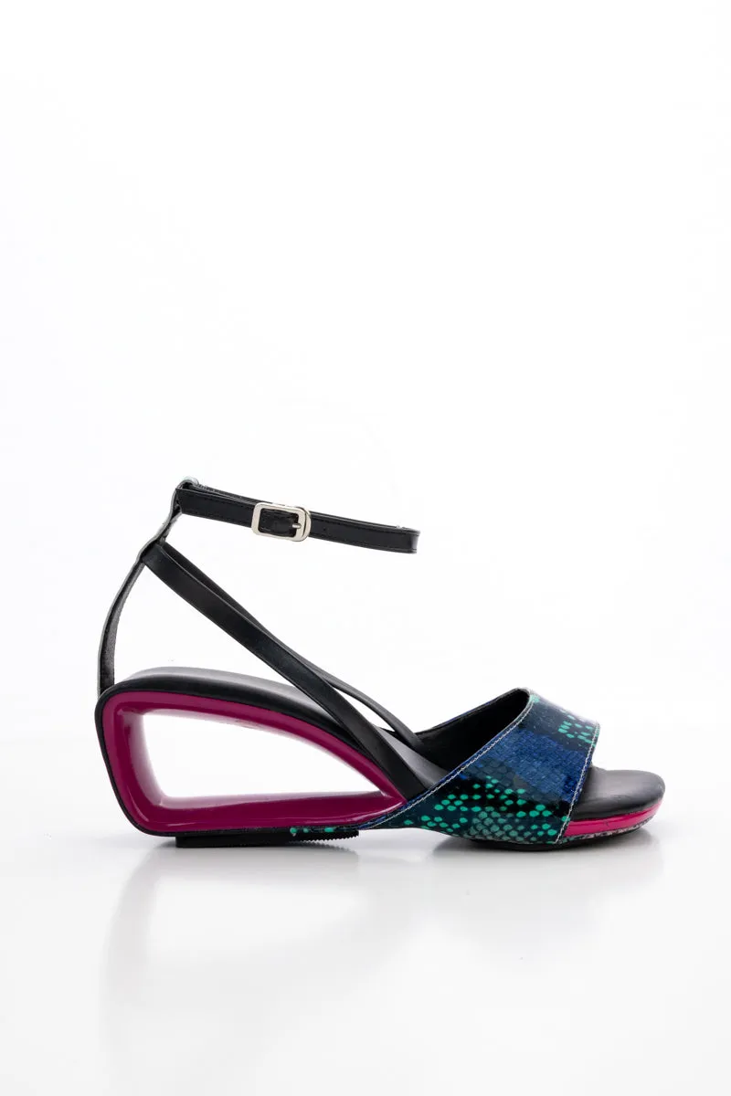 Vestavia Ankle Strap Leather Wedge Sandal - Black