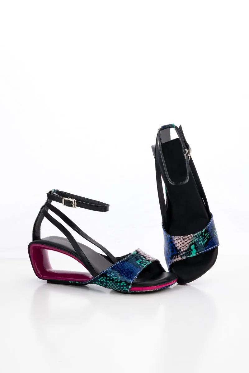 Vestavia Ankle Strap Leather Wedge Sandal - Black