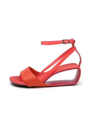Vestavia Ankle Strap Leather Wedge Sandal - Red