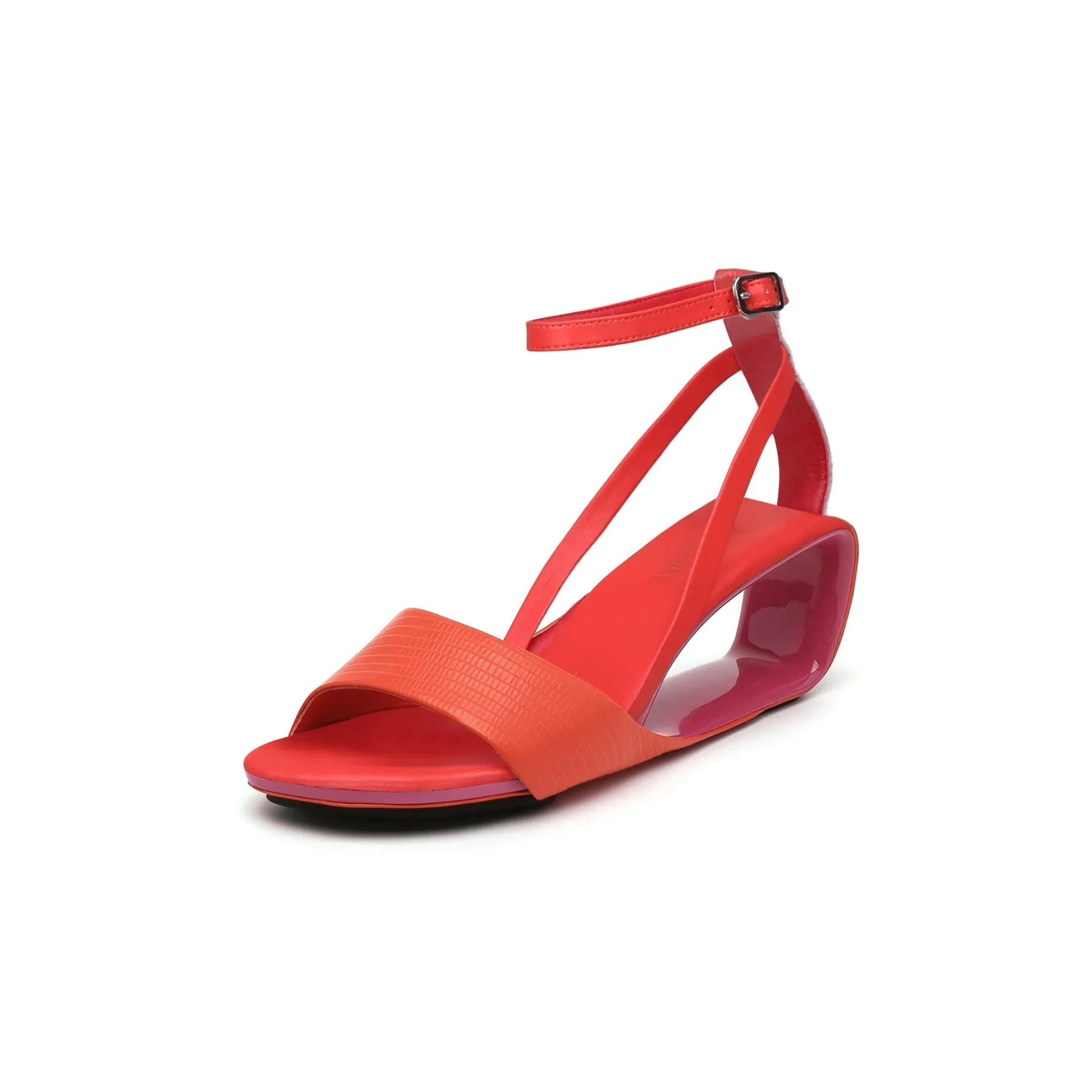 Vestavia Ankle Strap Leather Wedge Sandal - Red