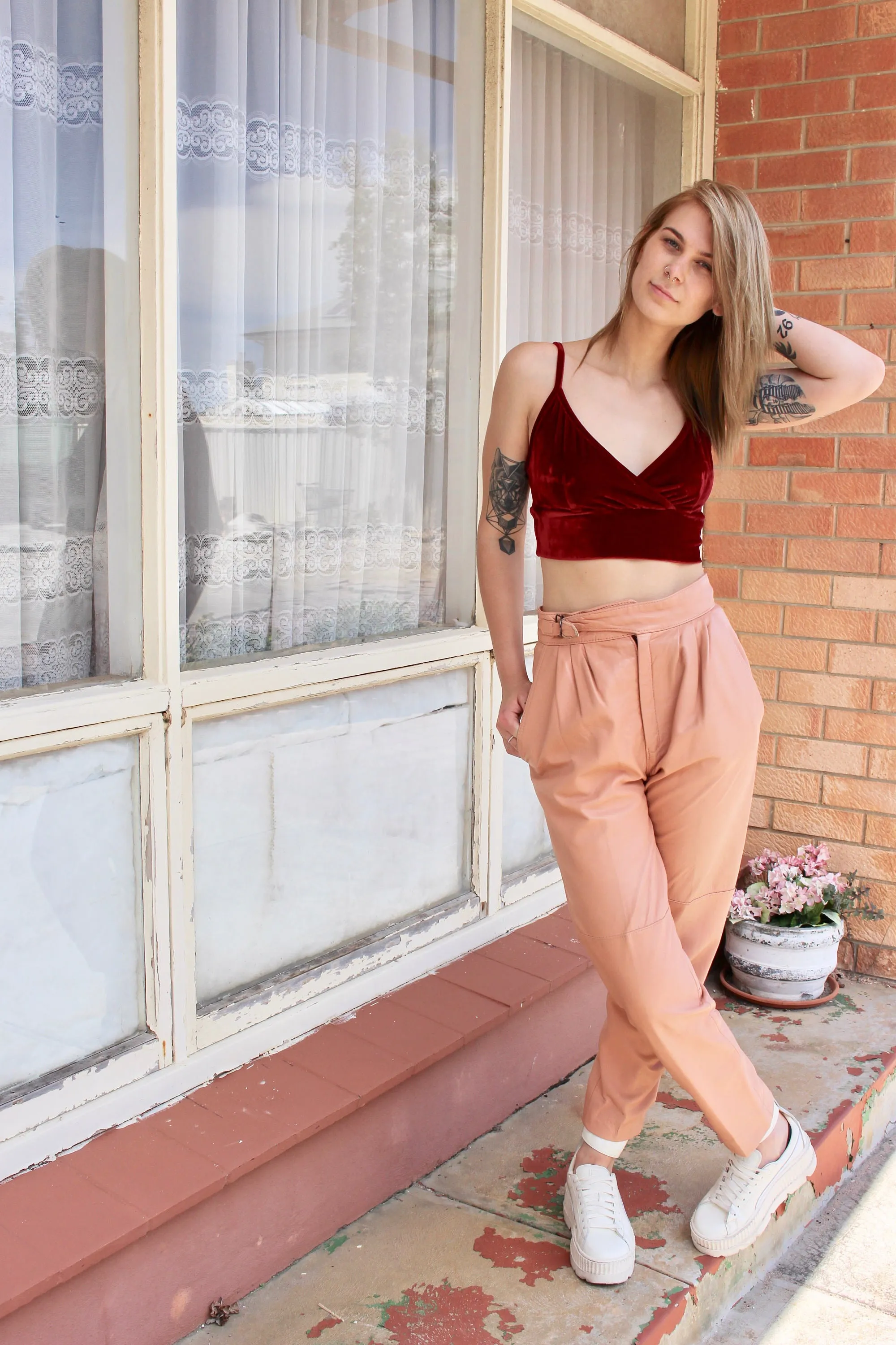 Vintage 1980s Pink High Waisted Leather Pants
