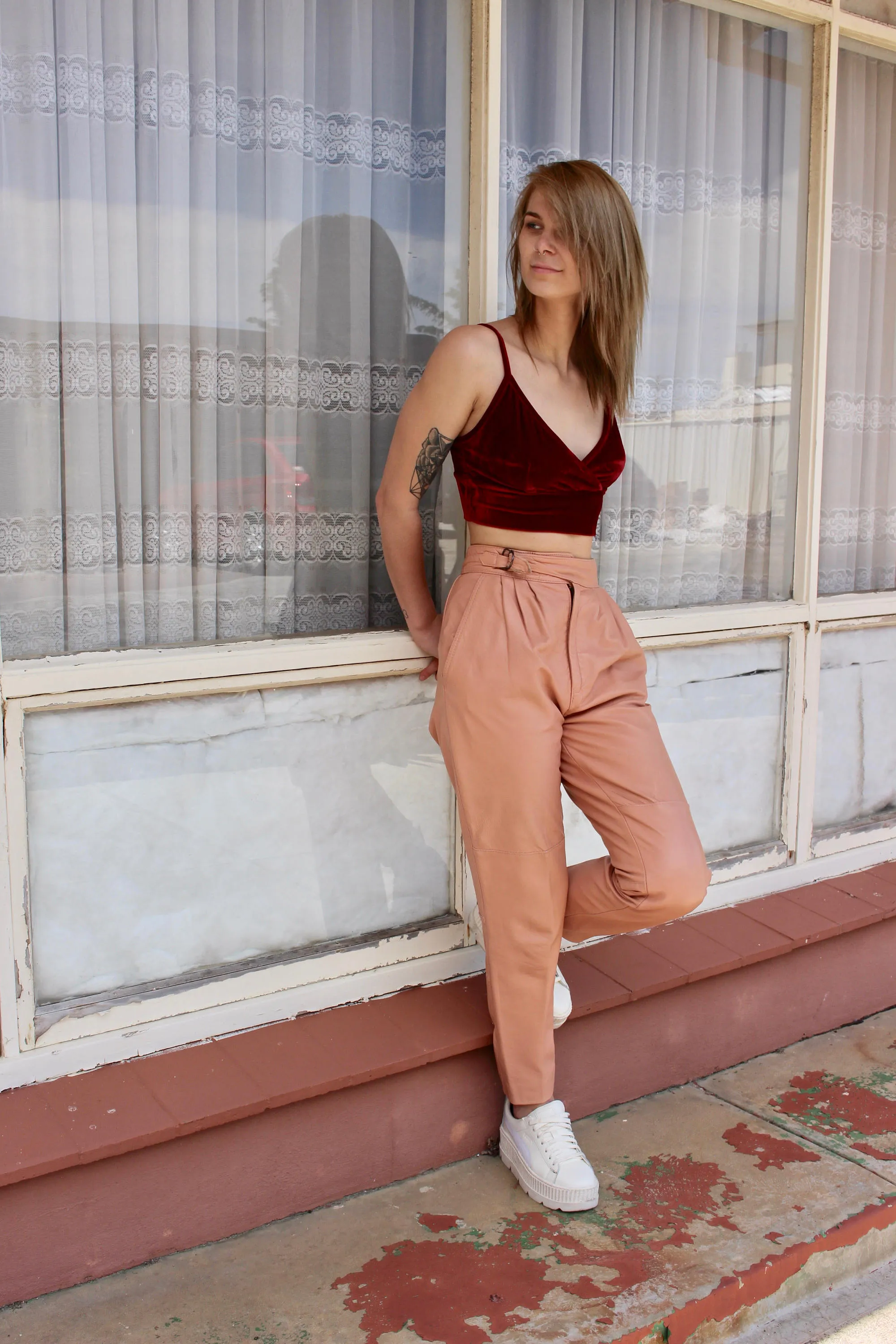 Vintage 1980s Pink High Waisted Leather Pants