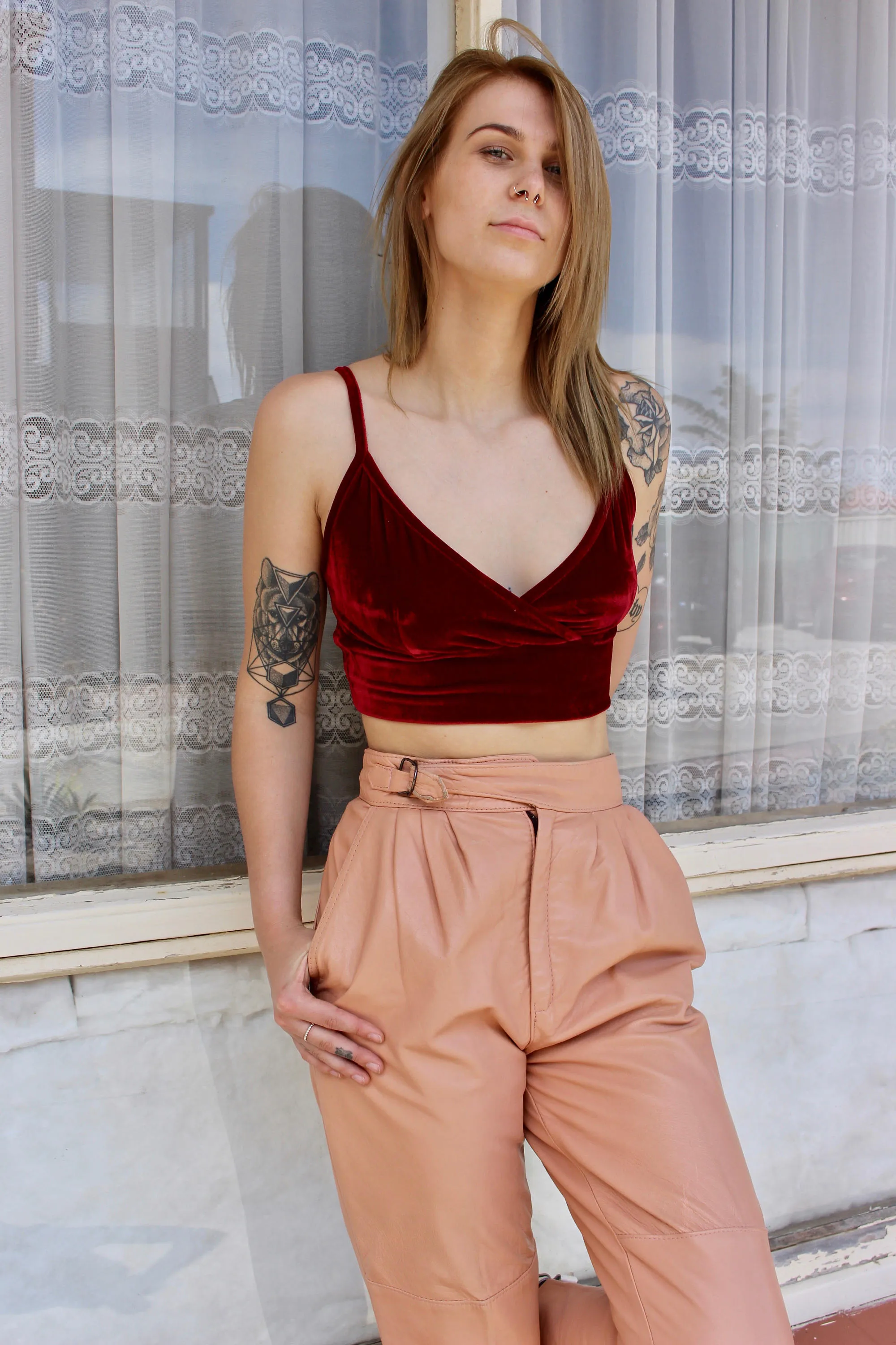 Vintage 1980s Pink High Waisted Leather Pants