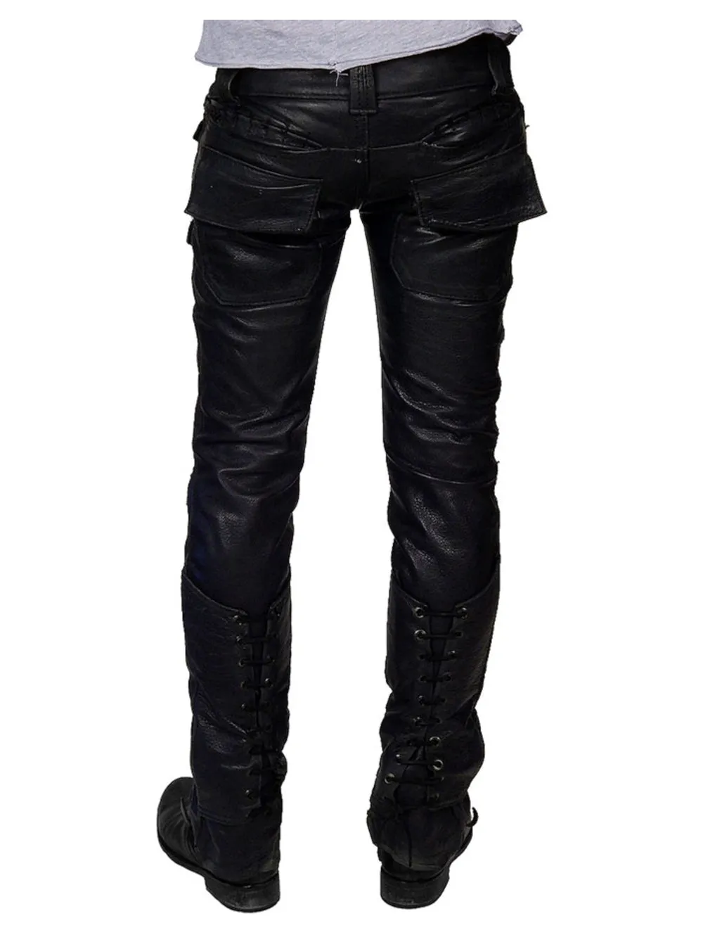Vintage Moto Genuine Lambskin Leather Pants for Men