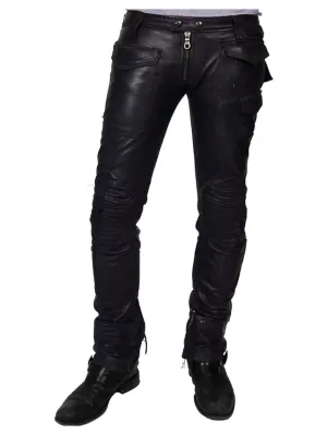 Vintage Moto Genuine Lambskin Leather Pants for Men