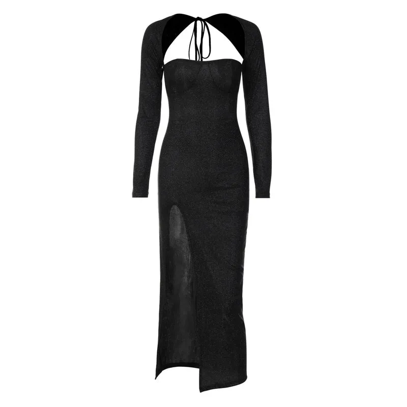 Viv Formal High Charming Slit Glitter Dress