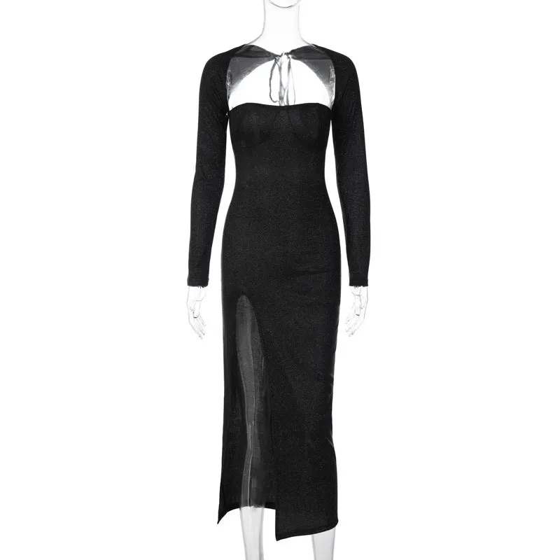 Viv Formal High Charming Slit Glitter Dress