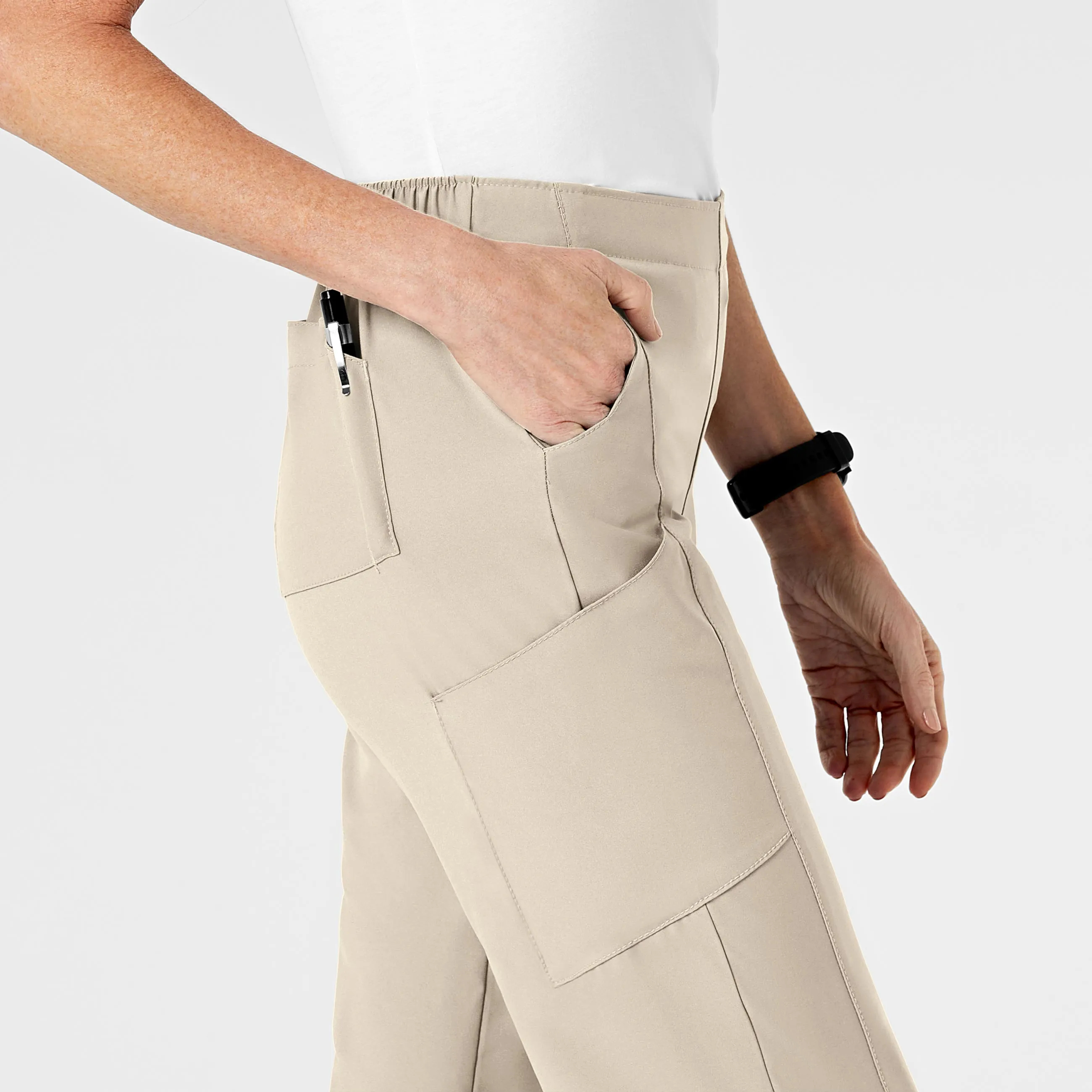 W123 5155 Flat Front Cargo Scrub Pants Khaki