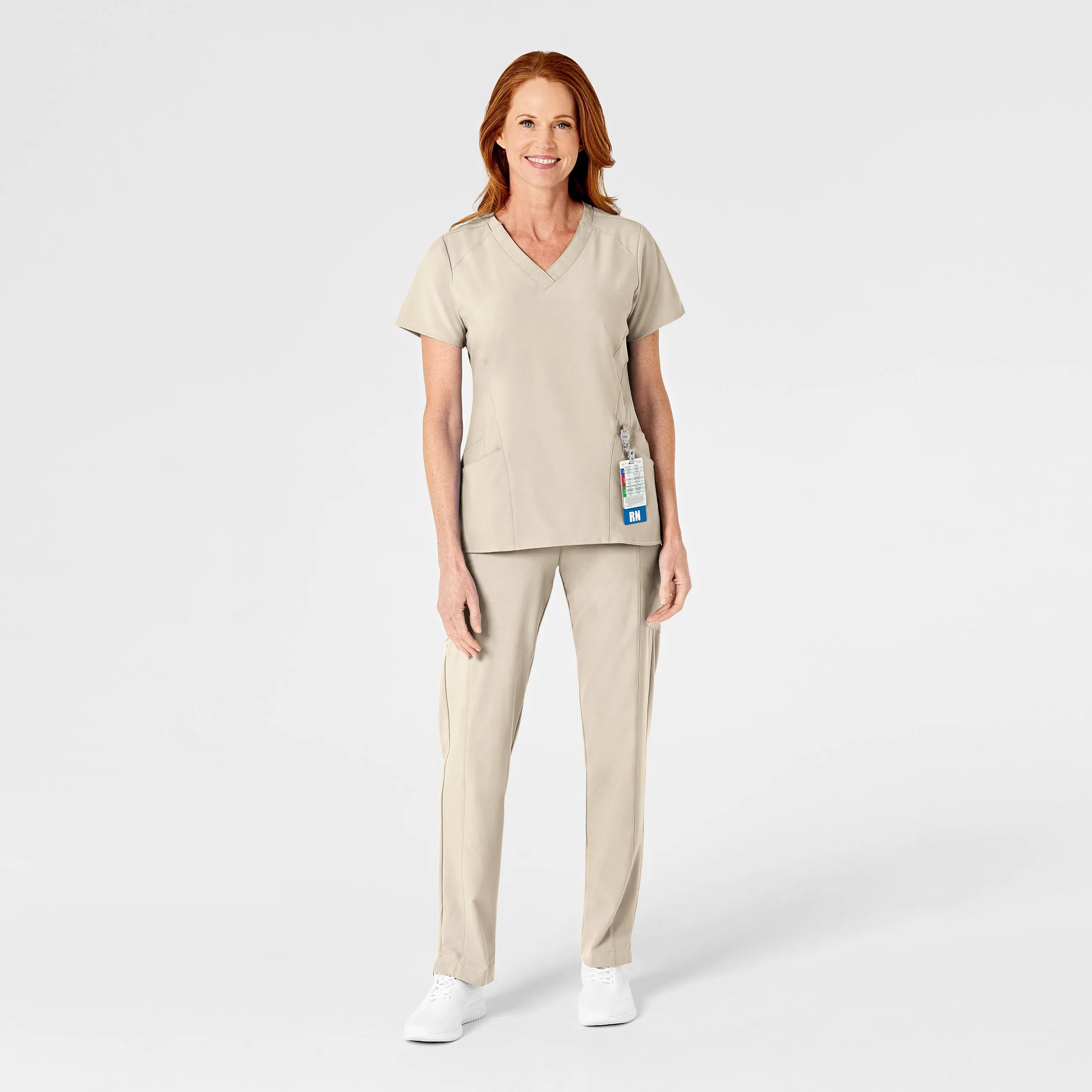 W123 5155 Flat Front Cargo Scrub Pants Khaki