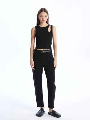 Waist Belted Mom Fit Women Jean Trousers