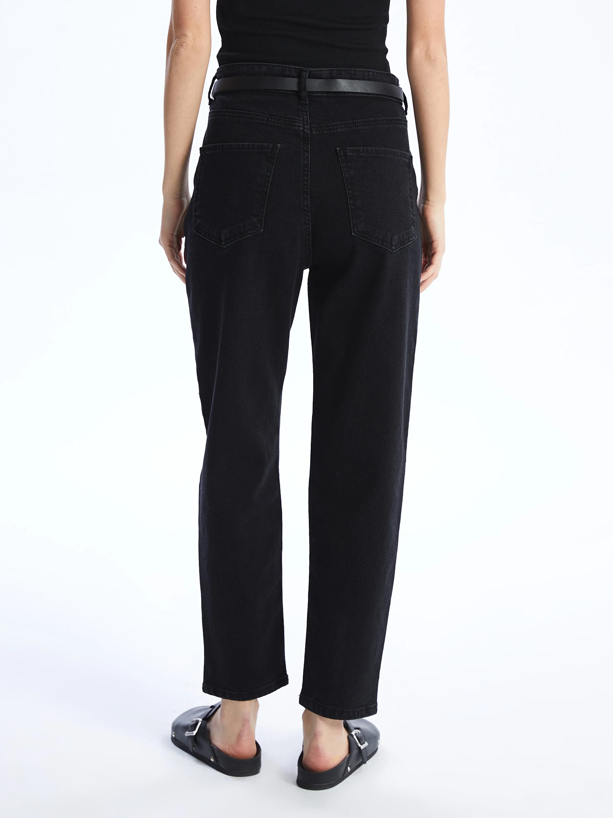 Waist Belted Mom Fit Women Jean Trousers