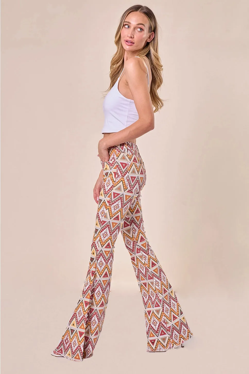 Western Aztec Print Bellbottom Flare Jeans