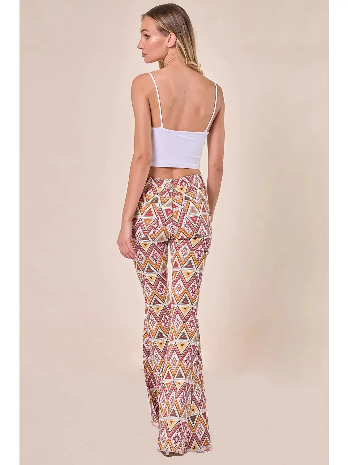 Western Aztec Print Bellbottom Flare Jeans
