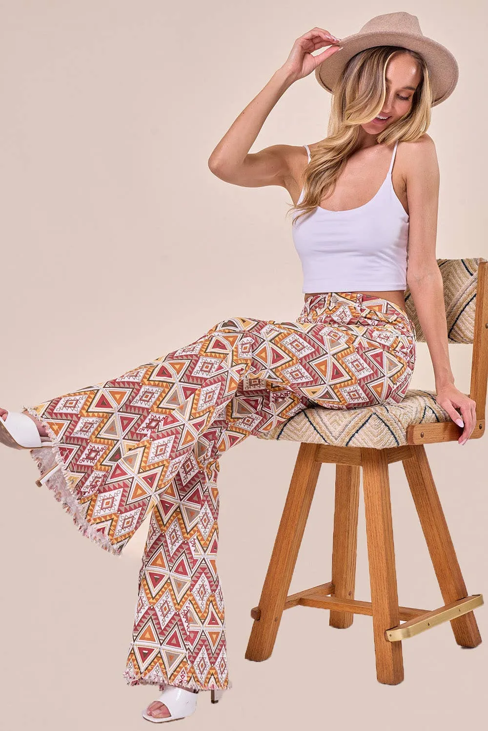 Western Aztec Print Bellbottom Flare Jeans