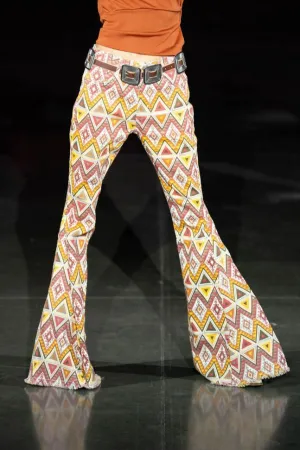 Western Aztec Print Bellbottom Flare Jeans