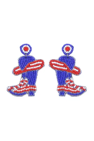 WESTERN BOOTS SEED BEAD DROP EARRINGS