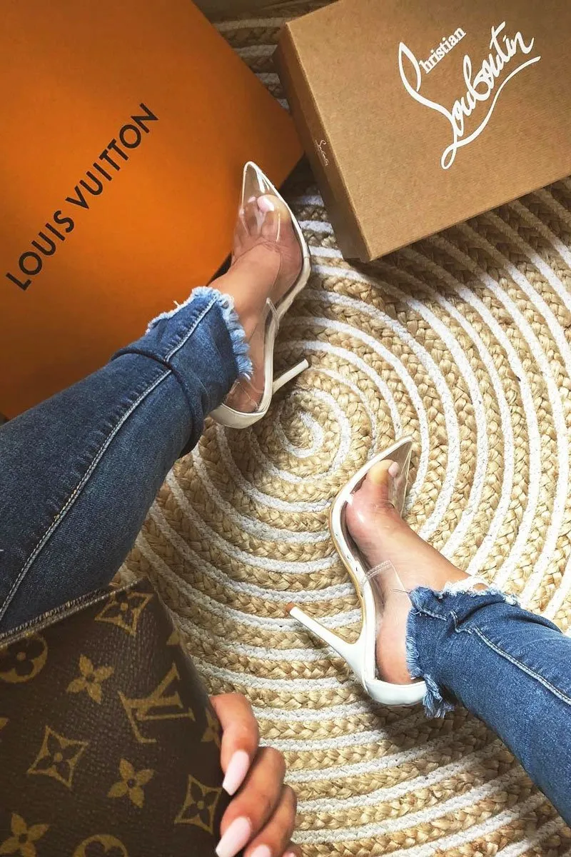 White Clear Pointed Toe Heels - Fernanda