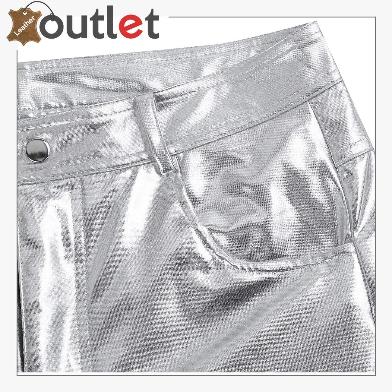 White Color Disco Night Club Leather Metallic Straight Pant Trouser