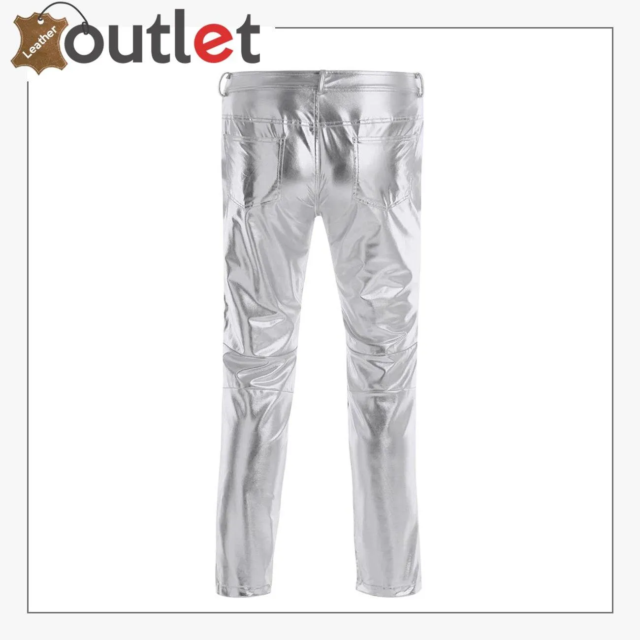 White Color Disco Night Club Leather Metallic Straight Pant Trouser