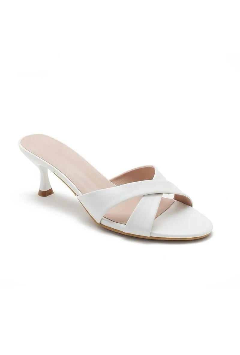 WHITE CROSS STRAP SLIP ON OPEN TOE MULES
