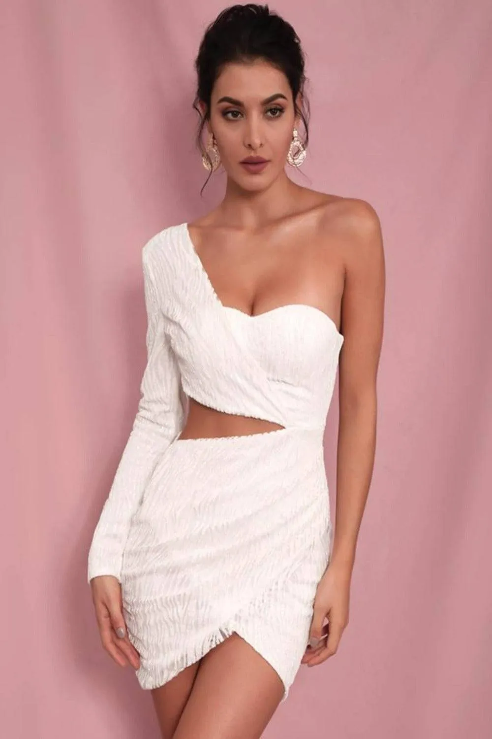 White Glitter Bead Bodycon Short Wedding Dress