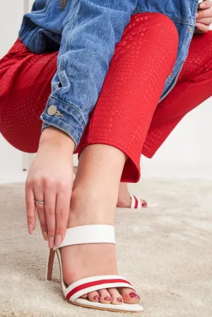 White Pointed Toe Sports Tape Mule Heels - Rochel