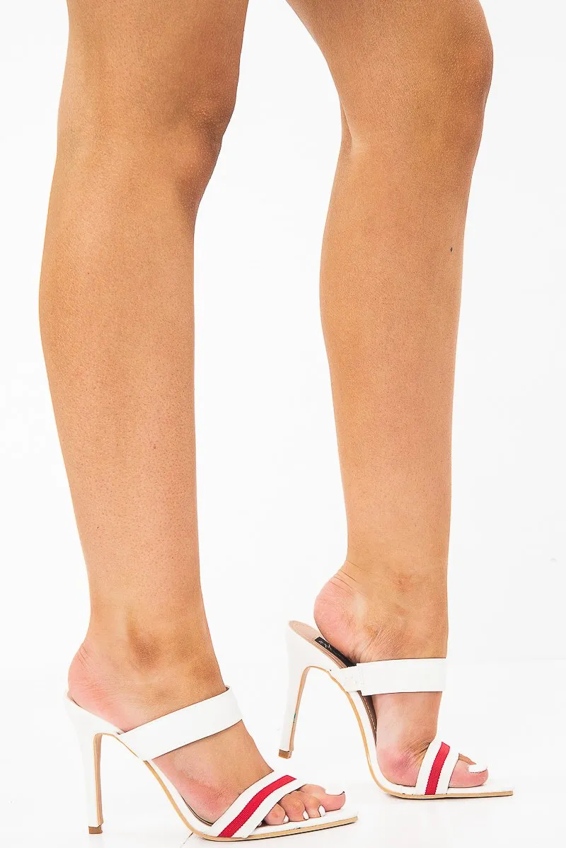 White Pointed Toe Sports Tape Mule Heels - Rochel