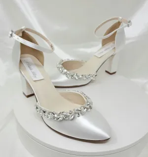 White Wedding Shoes with Crystal Front Design