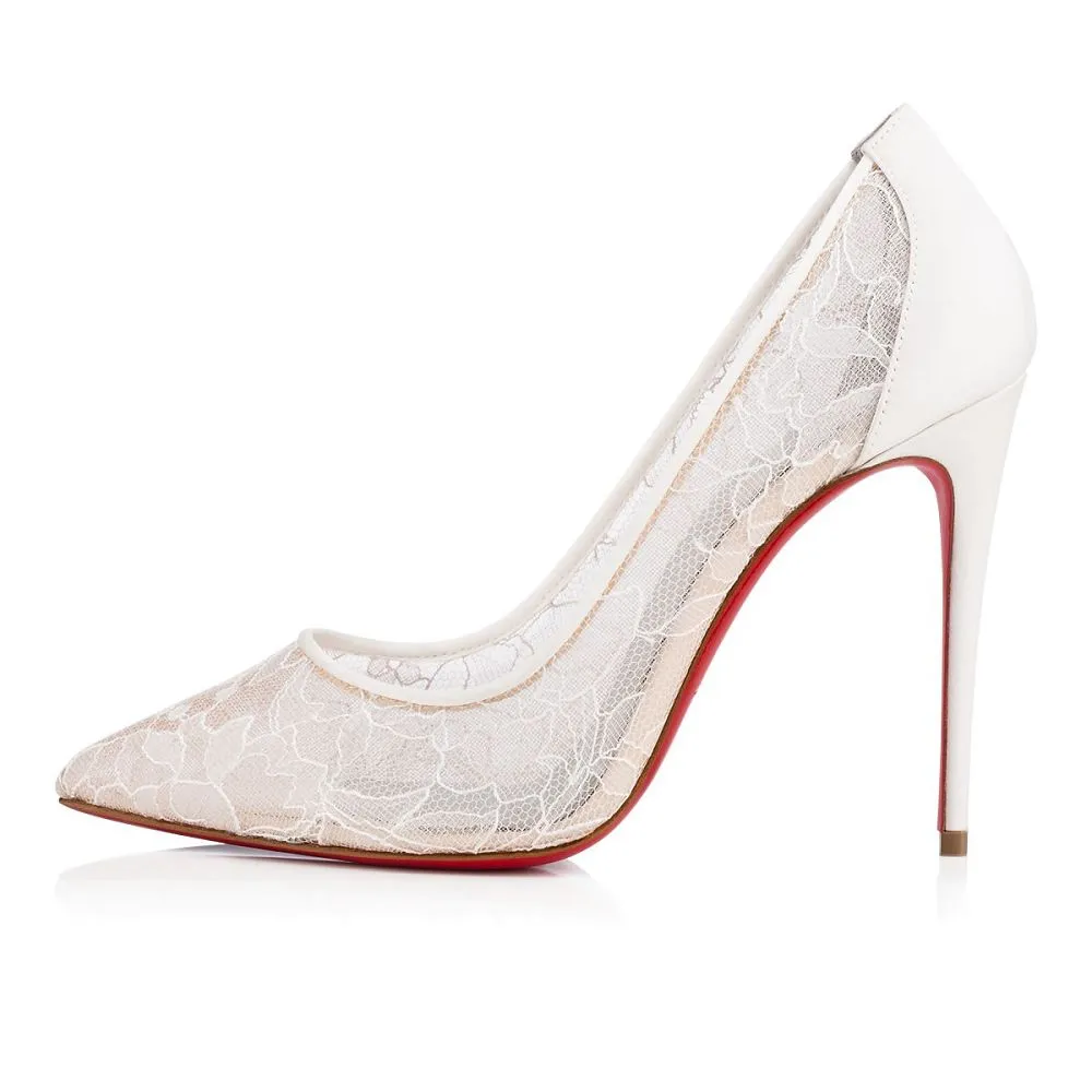 White Women Wedding Shoes Lace Hollow Out High Heel Stiletto