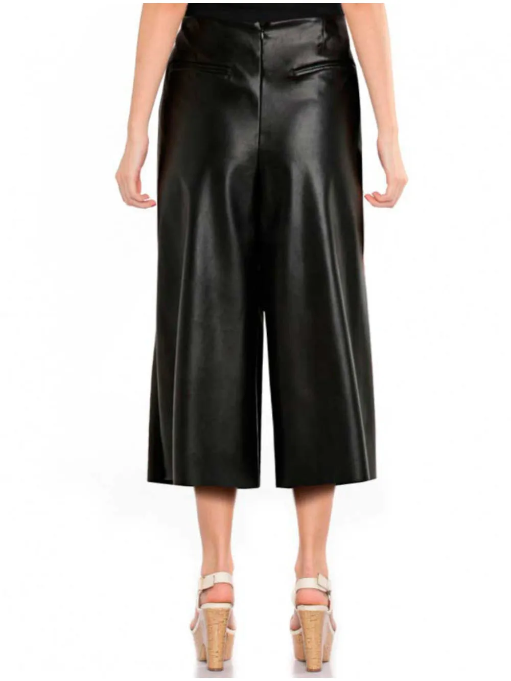 Wide-Leg Black Leather Culottes