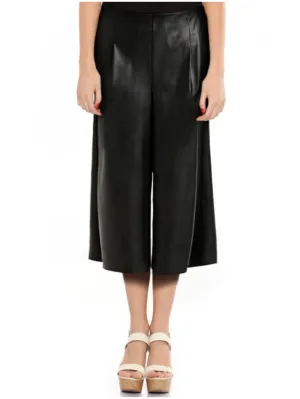 Wide-Leg Black Leather Culottes
