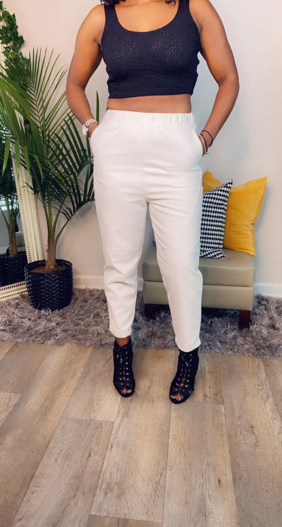 Winter White Vegan Leather cropped pants