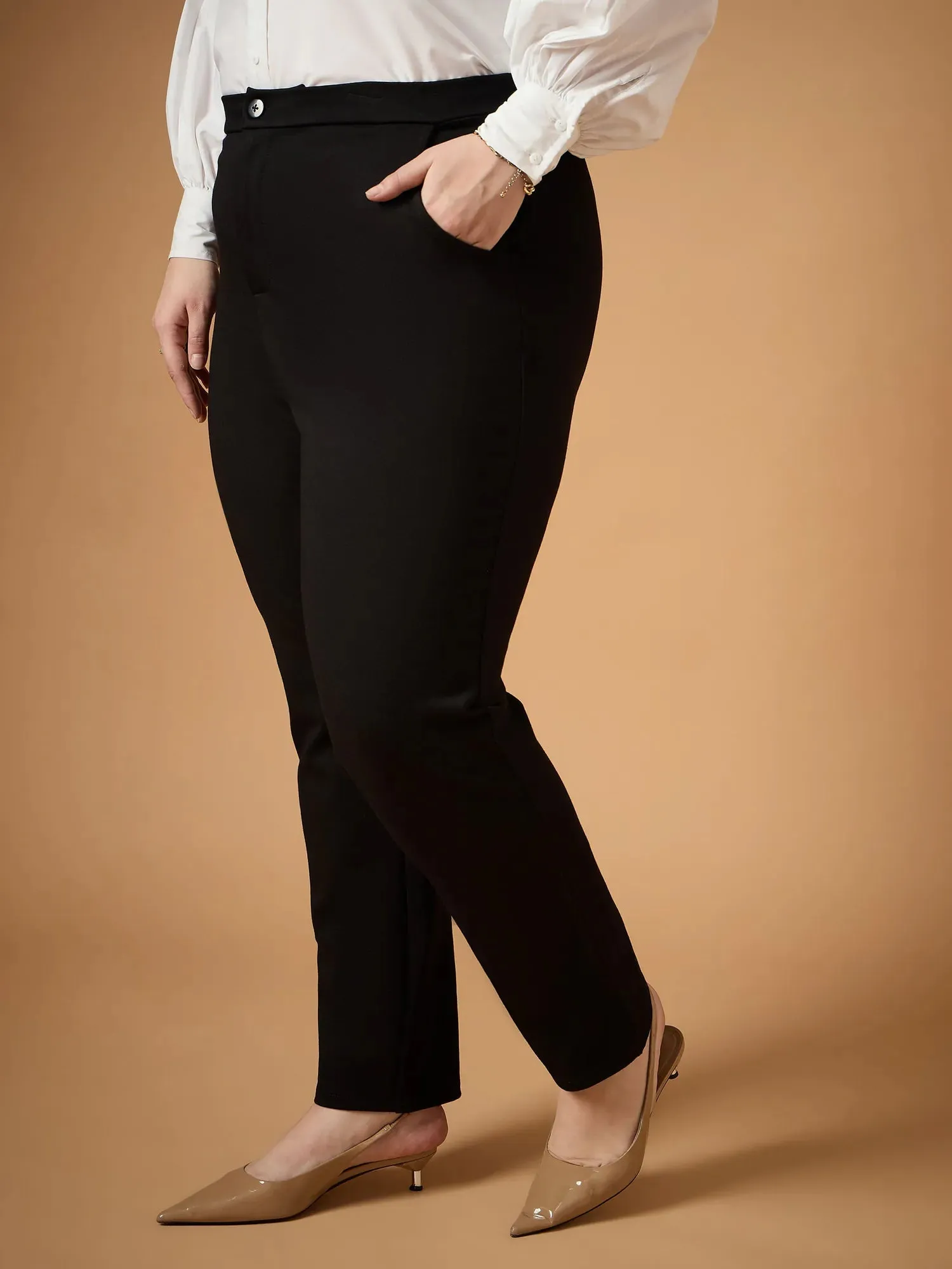 Women Black Mom Fit Pants-SFPANT50940