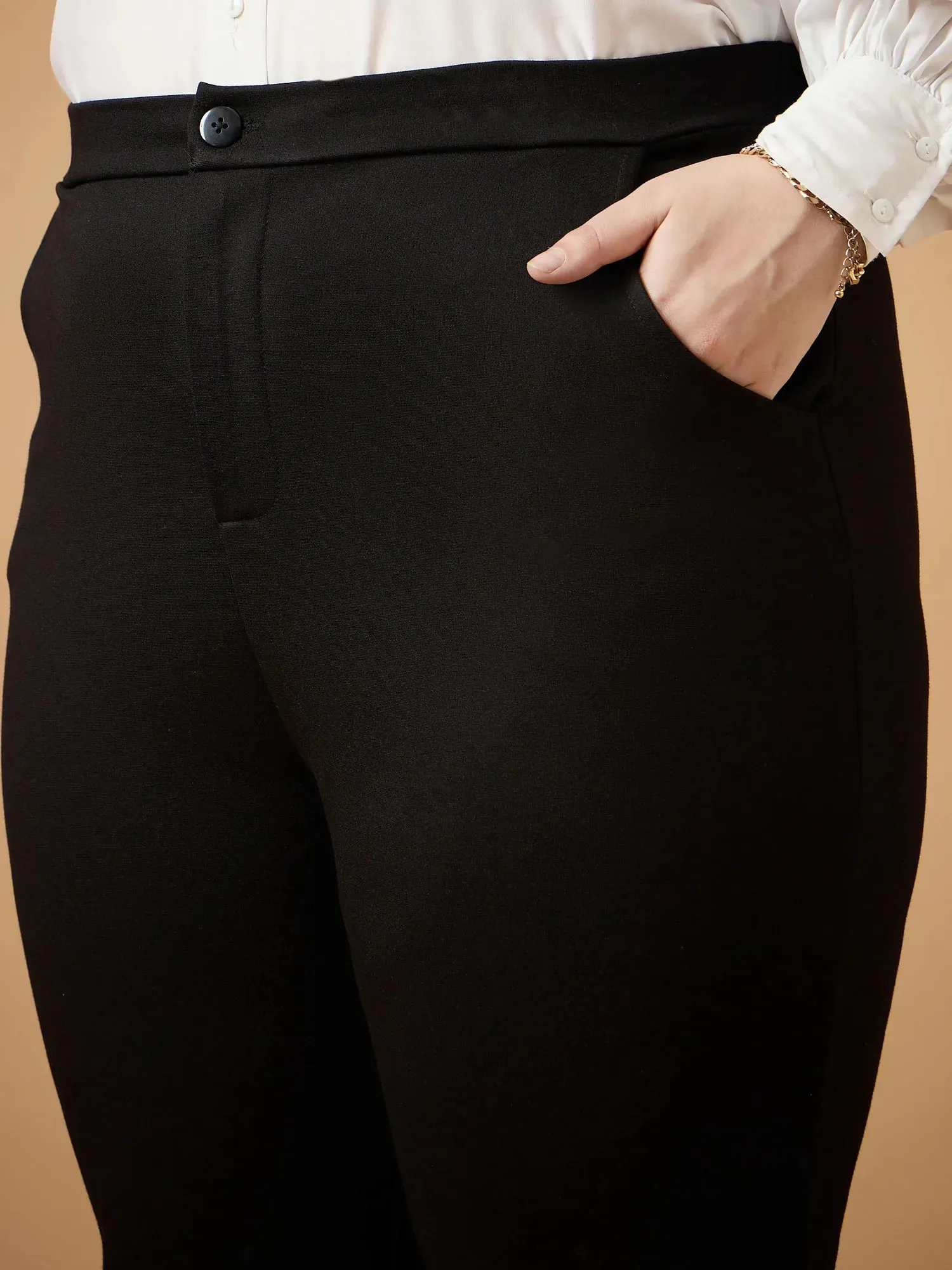 Women Black Mom Fit Pants-SFPANT50940
