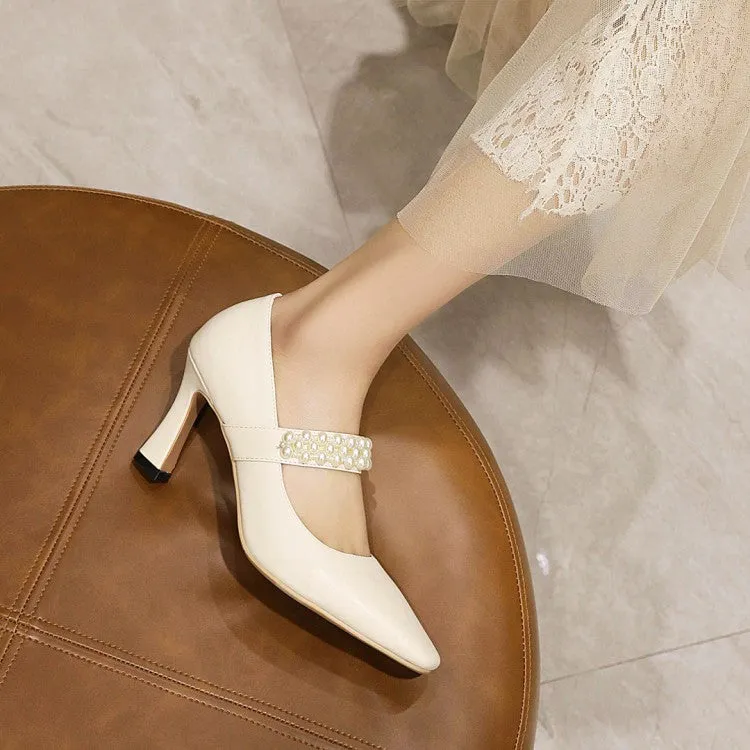 Women Faux Pearls High Heel Pumps
