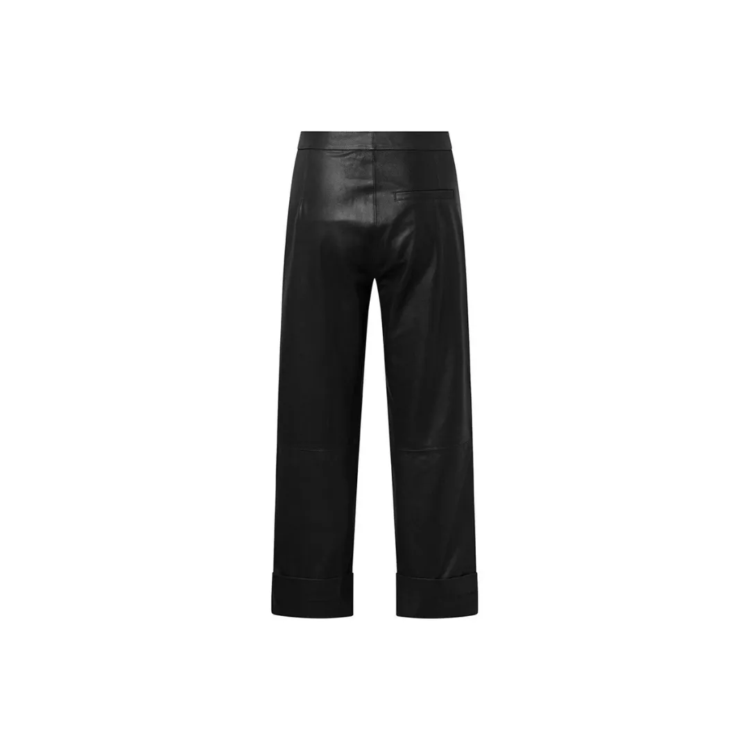 Women fold-up leather trousers - Black