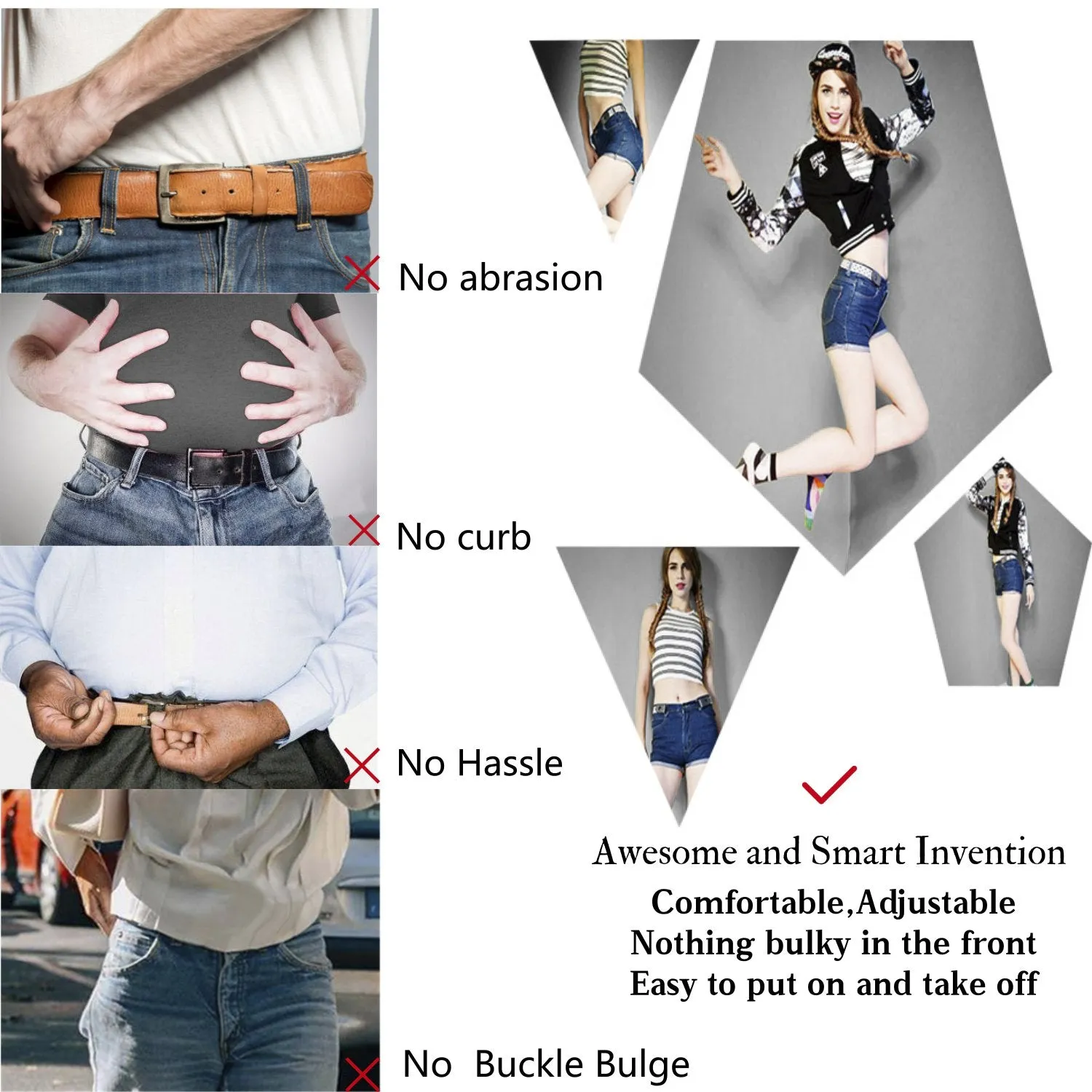 Women Invisible Belts Buckle Free Women Stretch Belt Elastic Waist Belt for Jeans Pants Dresses