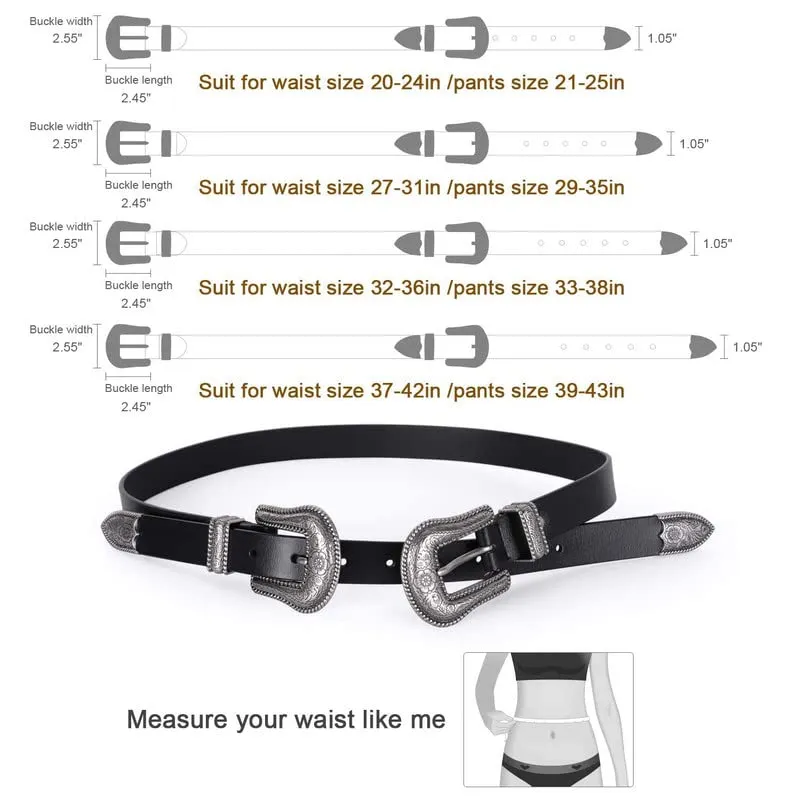 Women Leather Belts Ladies Vintage Western Design Black Waist Belt for Pants Dresses