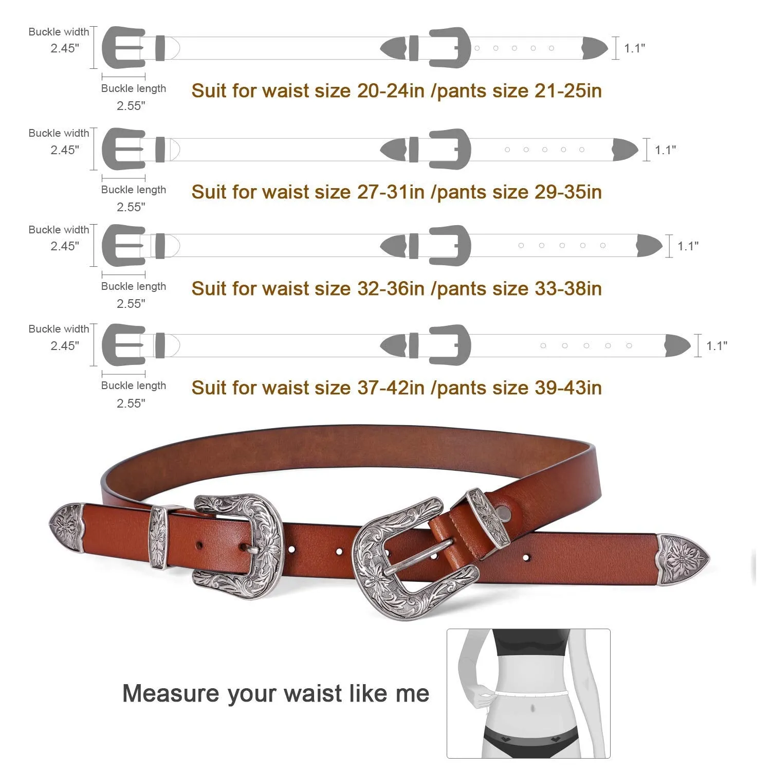 Women Leather Belts Ladies Vintage Western Design Black Waist Belt for Pants Dresses