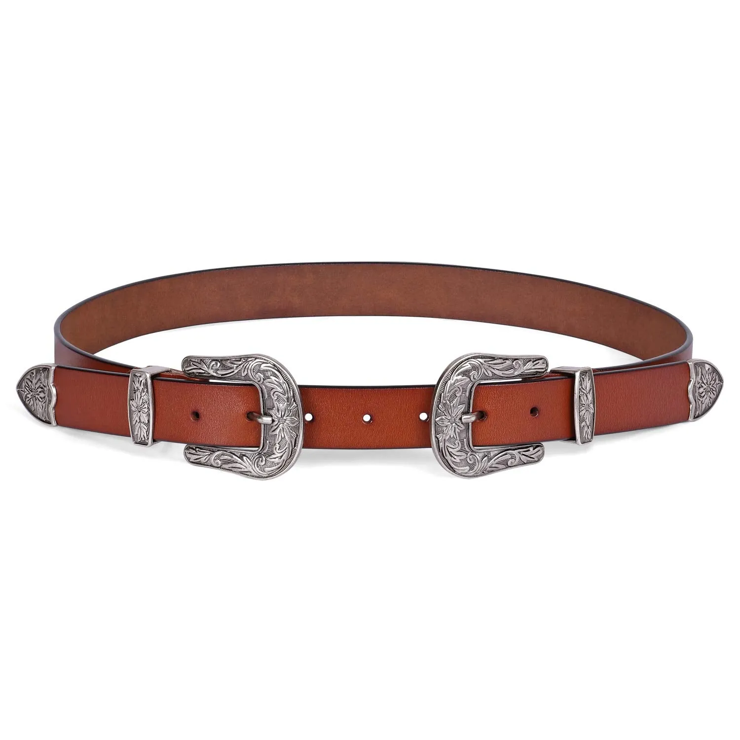 Women Leather Belts Ladies Vintage Western Design Black Waist Belt for Pants Dresses