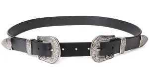 Women Leather Belts Ladies Vintage Western Design Black Waist Belt for Pants Dresses