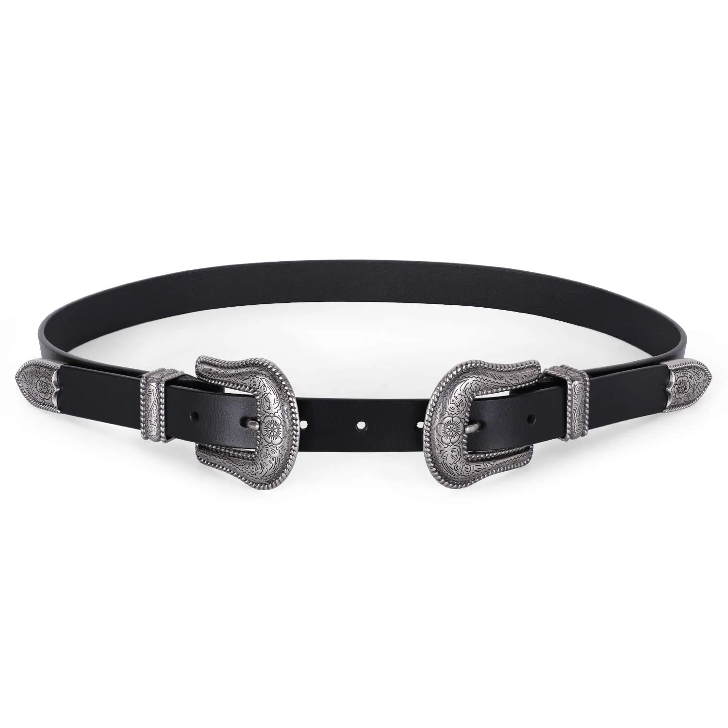 Women Leather Belts Ladies Vintage Western Design Black Waist Belt for Pants Dresses