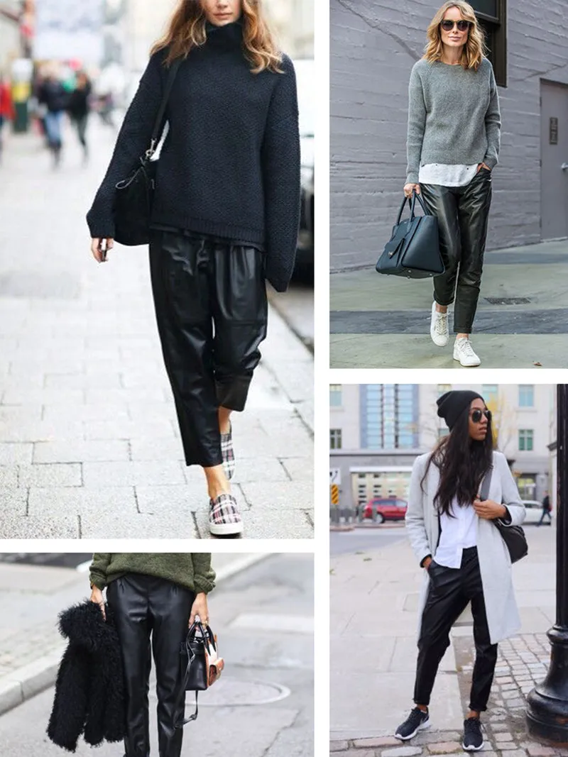 Women Leather Pants Mid-Waist Slim Genuine Sheepskin Solid Harem Pants 2022 New BJ3953